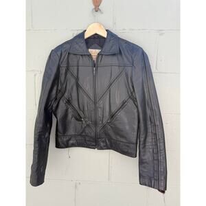 Vintage Leather Biker Jacket Made in Korea made by Saxouy Size 38